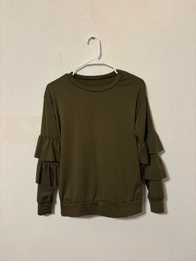 Zara Olive Green Ruffle Sleeve Sweatshirt